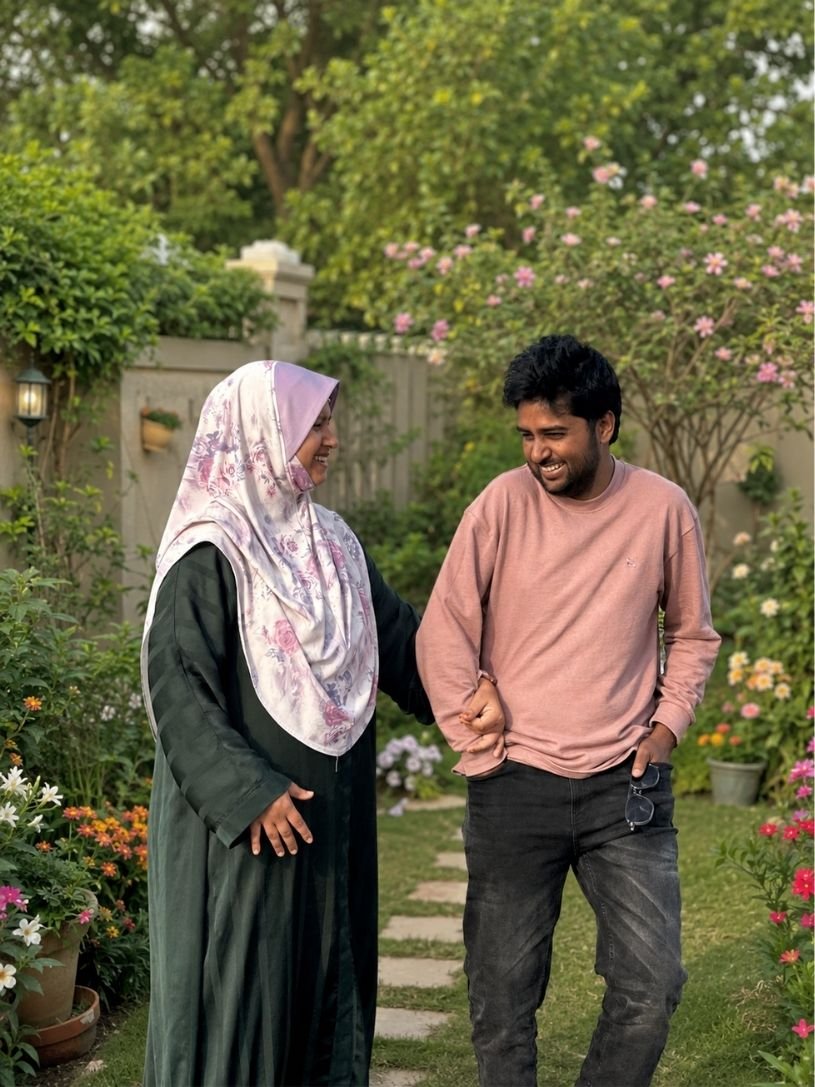 Mo and Rikta, founders of Lawn Gear Lab, in their garden